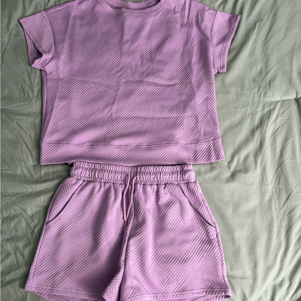 Purple Textured Short Sleeve Set